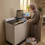 ⁦توشيبا غسالة 12 كجم حوضين ابيض VH-K130WBB⁩ - الصورة ⁦3⁩
