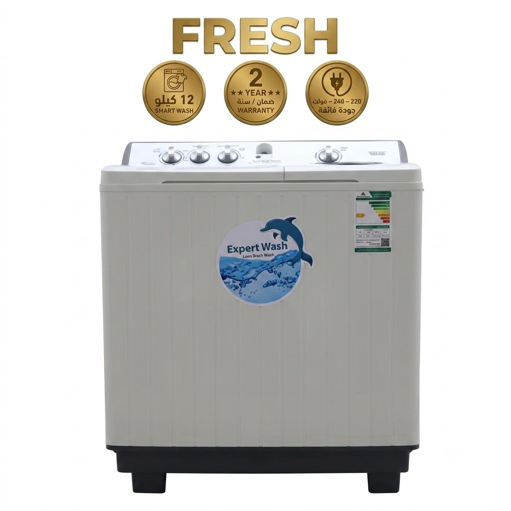 فريش غسالة حوضين 12 كيلو ابيض FWM-20000