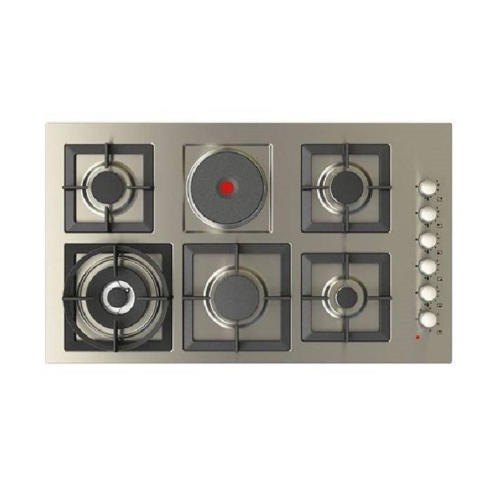 New-Project-2025-06-25T152834.291.jpg كتشن لاين سطح بلت إن 5 عيون غاز + 1 عين كهرباء 90 سم استيل صنع في ايطاليا ZPC.J5023 - الصورة 1
