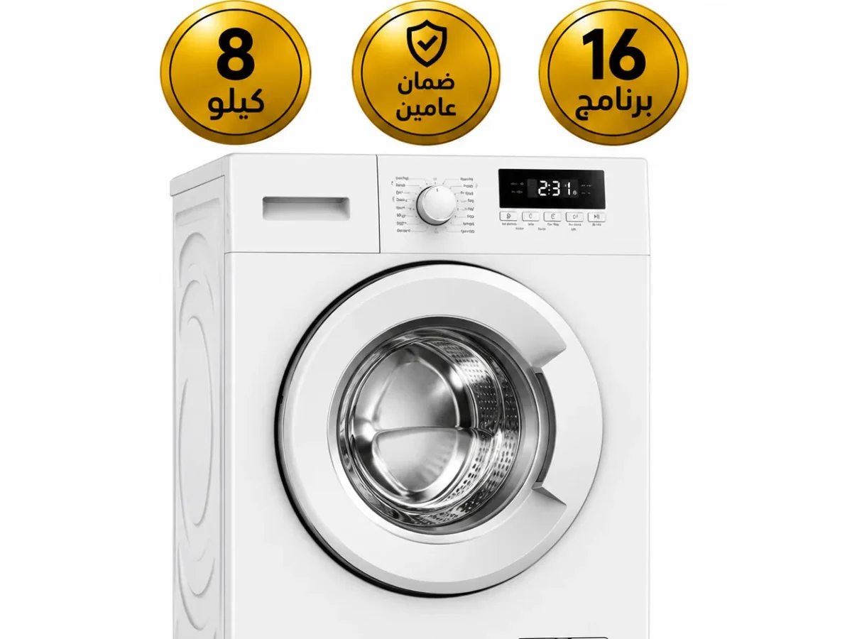 فالكون غسالة اوتوماتيك فتحة امامية 8 كيلو غسيل 16 برامج ابيض FL408TW