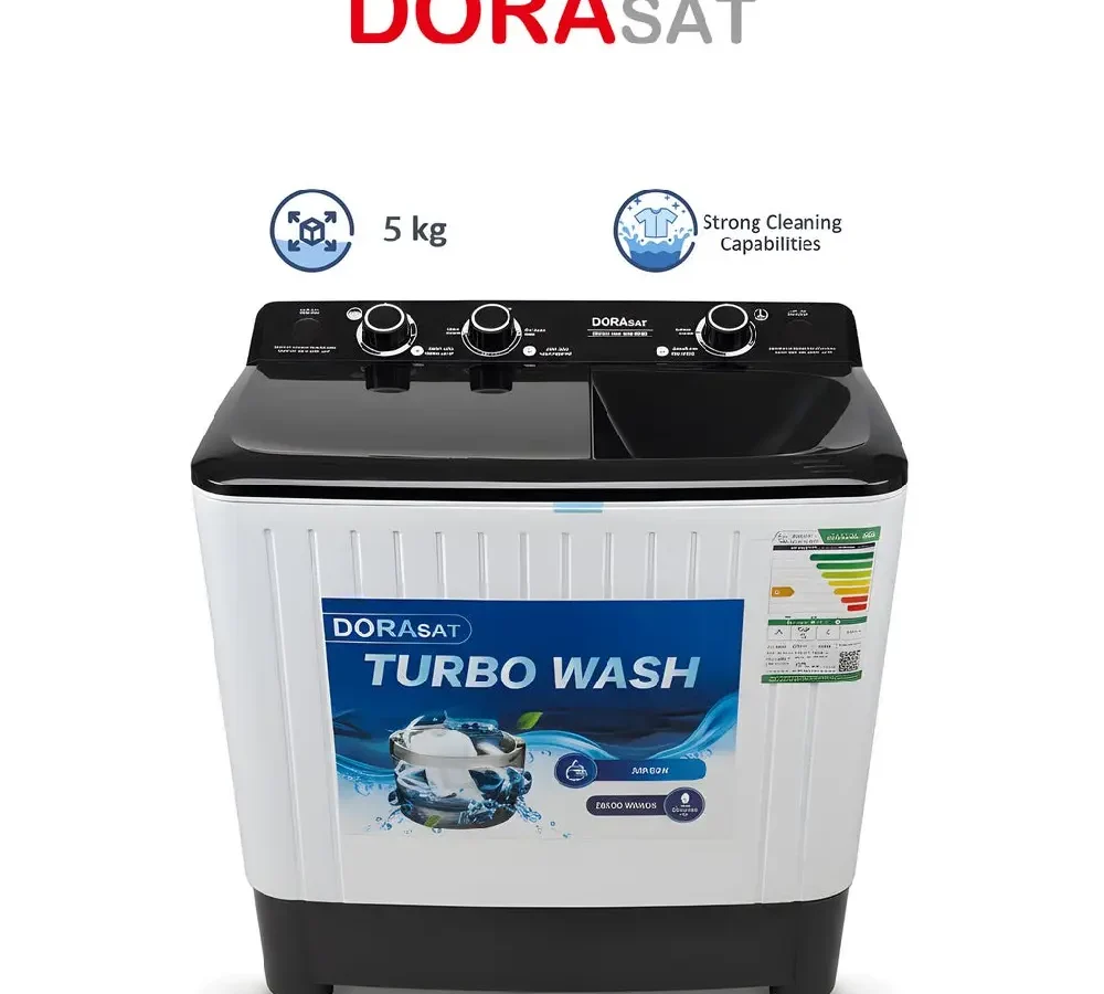 دورا سات غسالة ملابس حوضين 5 كيلو ابيض * اسود DS5TWM