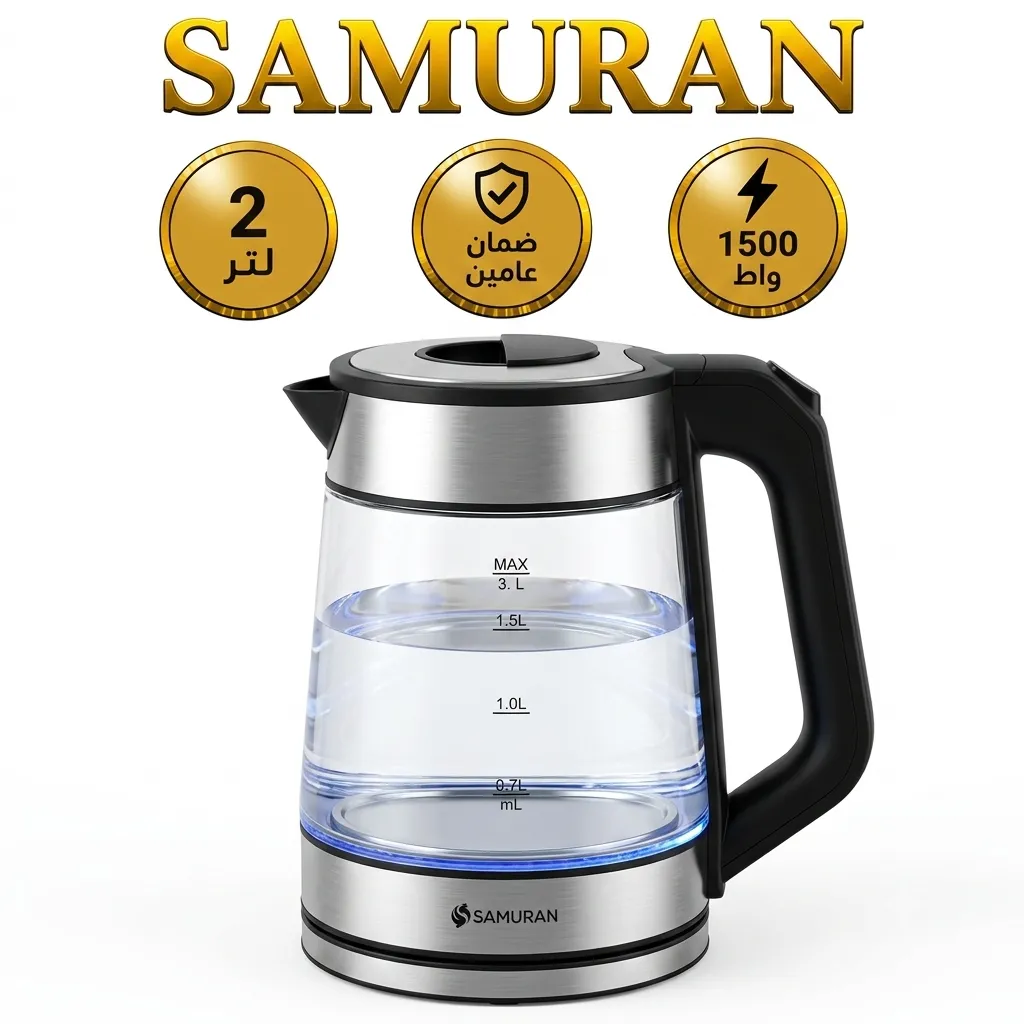 ساموران غلاية زجاج - 2 لتر - 1500 واط - HB1-0002