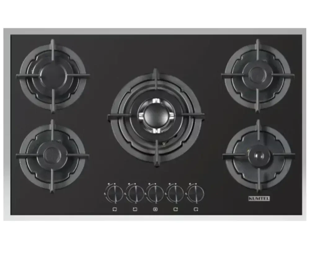 كومتيل سطح بلت ان غاز تركى 60*90 سم زجاج 5 عيون شبك ثقيل مفاتيح تحكم امامية اسود C9-50BTFH