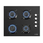 كومتيل سطح بلت ان غاز تركى 60*60 سم زجاج 4 عيون شبك خفيف مفاتيح تحكم جانبية اسود C65-40BTF
