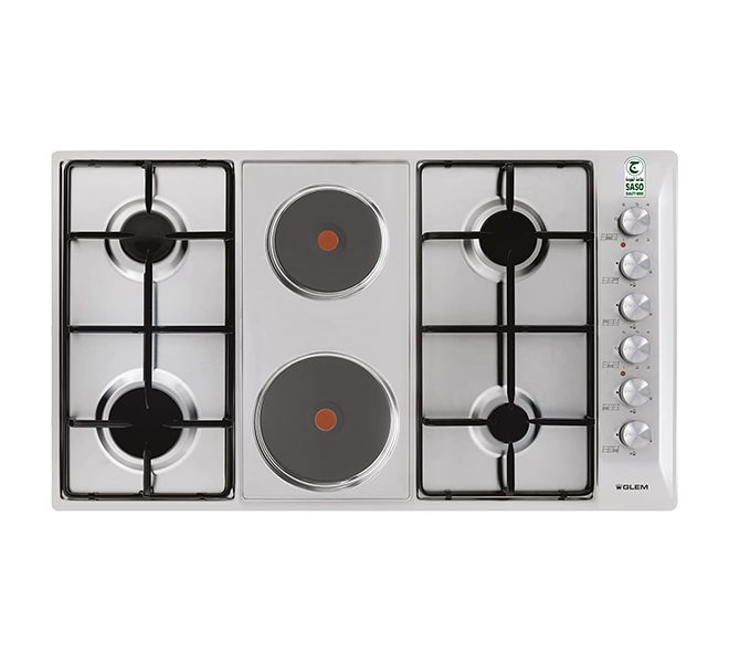 جليم غاز سطح بلت ان 86 سم 6 شعلات (4 غاز + 2 كهرباء) فضي P9LVCI