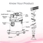 ⁦كولين مكنسة كهربائية برميل – شفط جاف ورطب – 20 لتر – 1600 واط – أسود * برتقالى – 806101010⁩ - الصورة ⁦2⁩