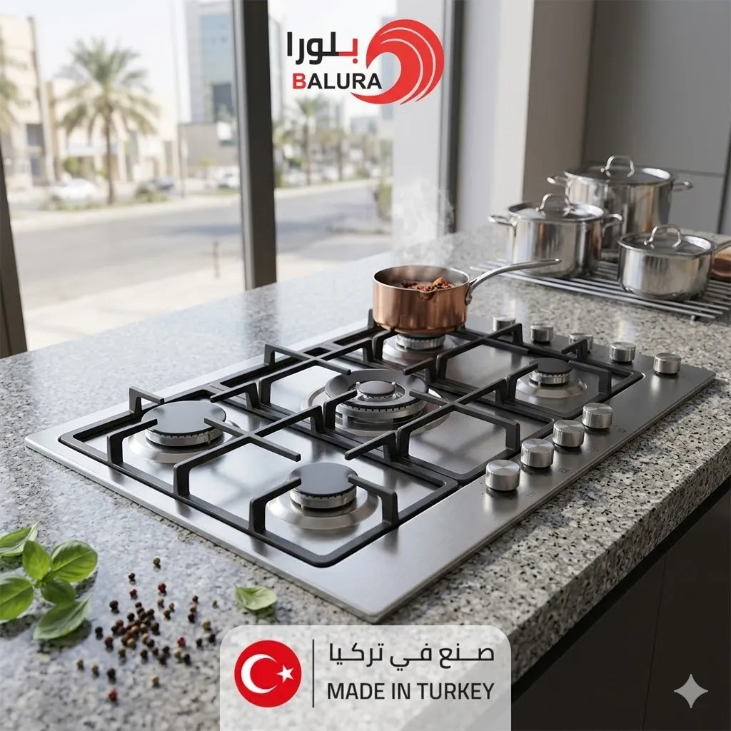 ⁦بلورا سطح غاز تركى 5 عيون شبك HD مفاتيح جانبية ستيل PL-EL010⁩ - الصورة ⁦6⁩