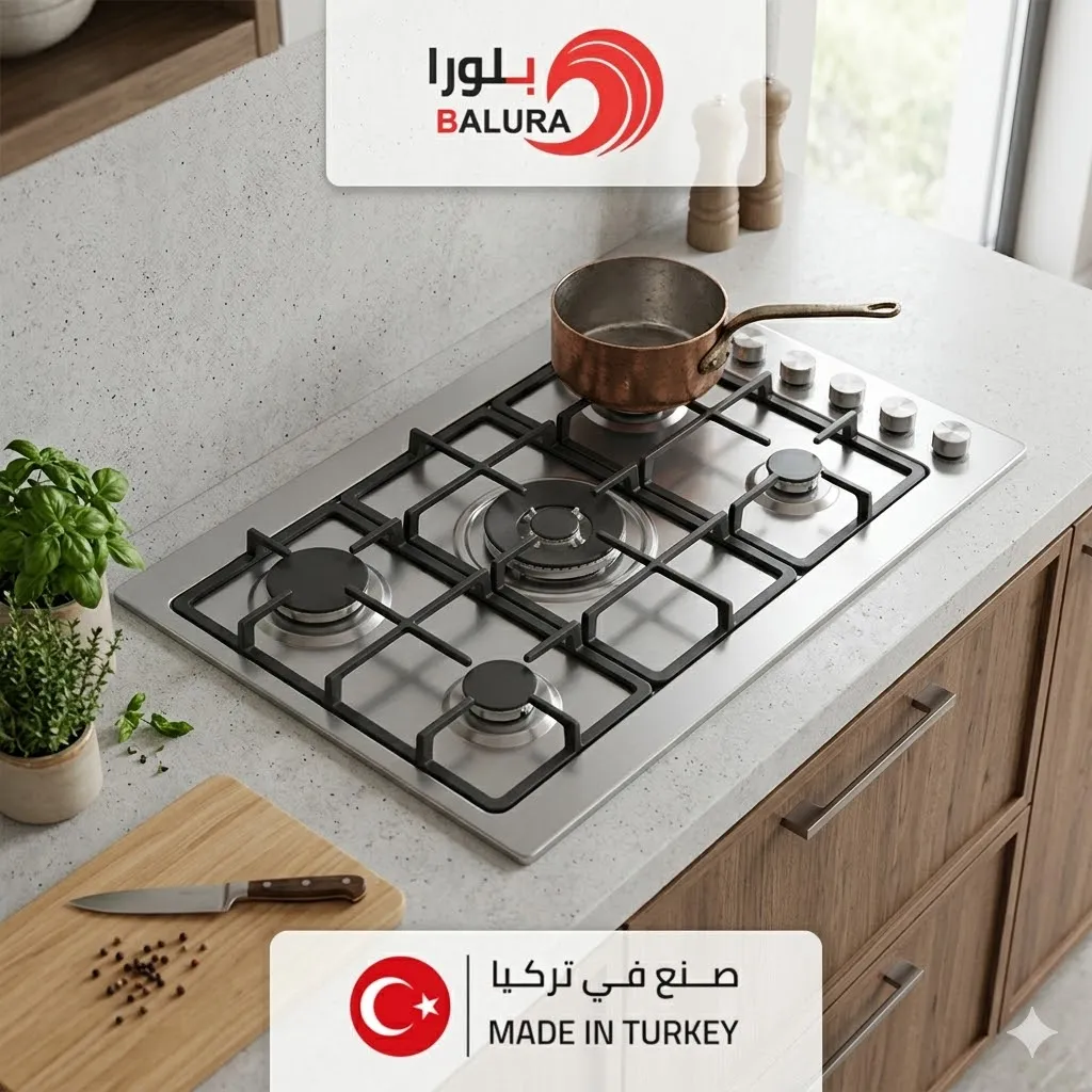 ⁦بلورا سطح غاز تركى 5 عيون شبك HD مفاتيح جانبية ستيل PL-EL010⁩ - الصورة ⁦4⁩