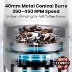 ⁦رويال مطحنة قهوة V60 مخروطية الشكل 38 اعداد 200 واط 160 جرام اسود RA-CGP1816⁩ - الصورة ⁦3⁩