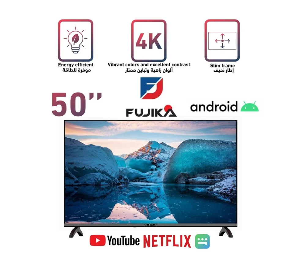 فوجيكا شاشة 50 بوصة سمارت فوركيه اندرويد 15 اسود FJK-50KS