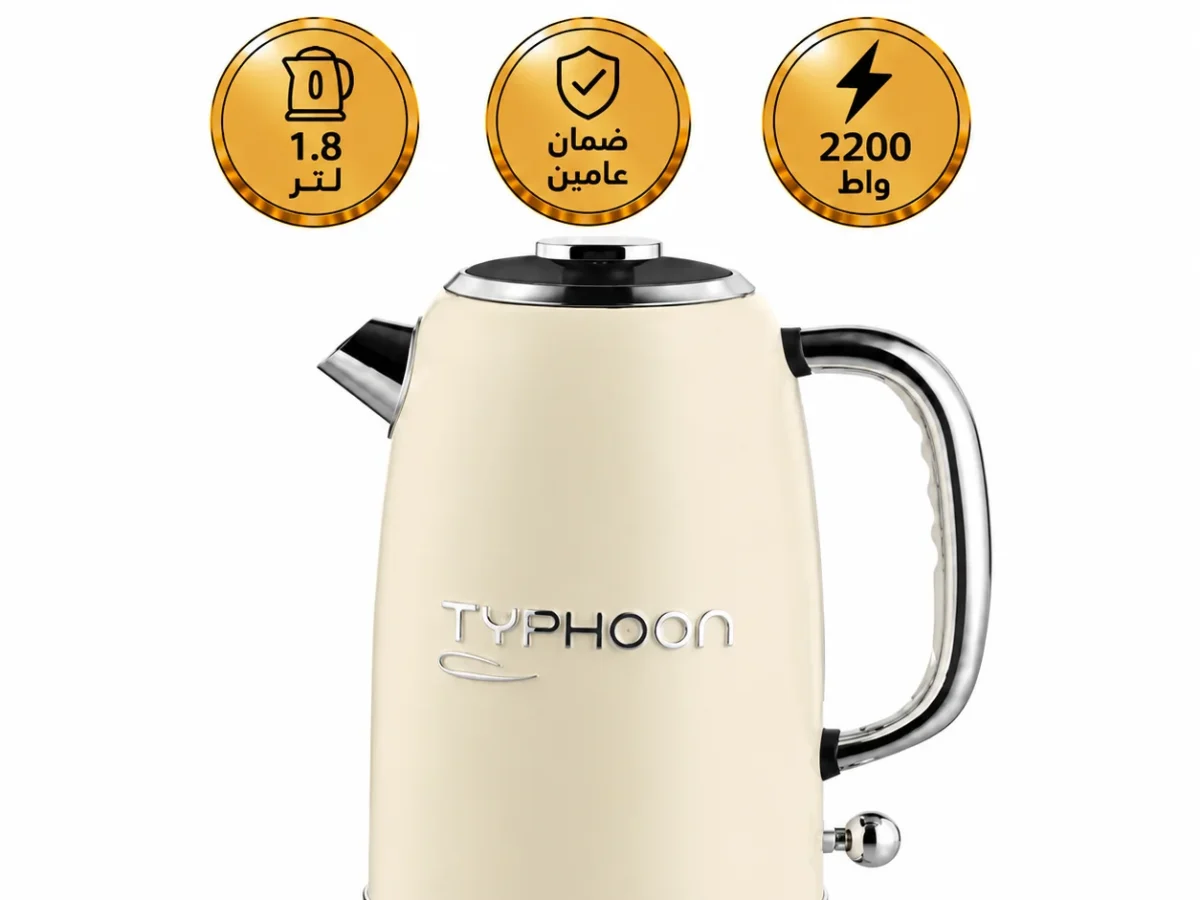 تايفون غلاية مياه كهربائية 2200 واط 1.8 لتر 304 استالس اوف وايت TY-01-001 OW