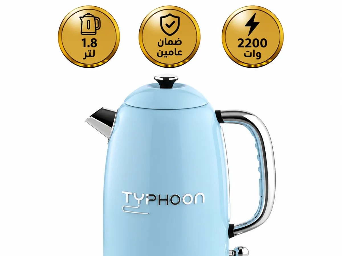 تايفون غلاية مياه كهربائية 2200 واط 1.8 لتر 304 استالس ديكور ازرق TY-01-002 BL