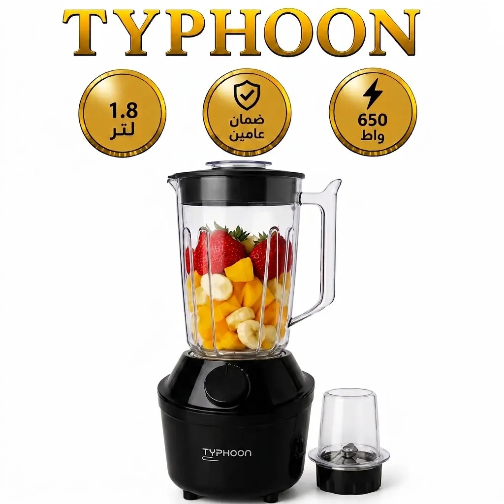 تايفون خلاط مع مطحنة 1.8 لتر 650 واط اسود TY-02-001 B