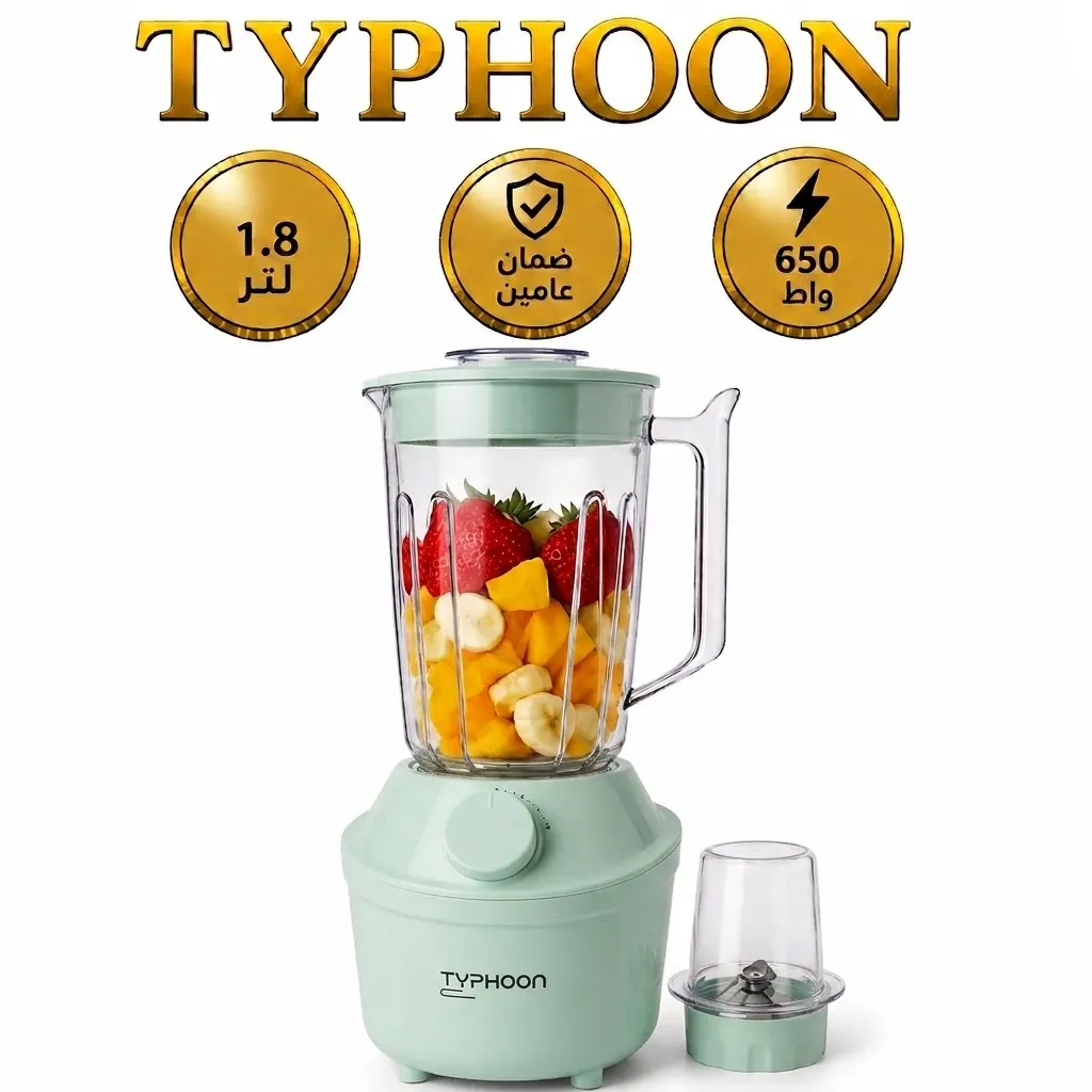 تايفون خلاط مع مطحنة 1.8 لتر 650 واط اخضر TY-02-001 G
