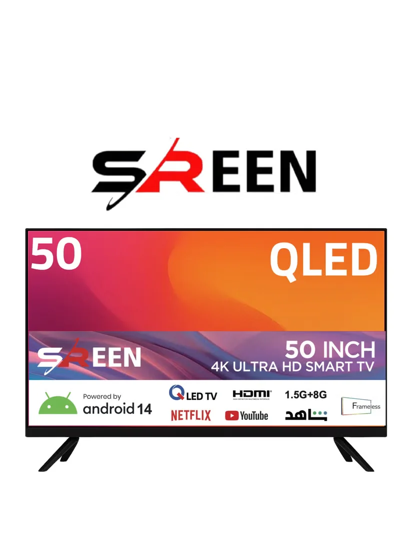 9c6ad83f-f24e-4581-9d73-ee31c23f8474 سرين تلفزيون ٥٠ بوصة - فريملس - 4K UHD - سمارت - بنظام Android 14 - شاشة DLED - منافذ HDMI وUSB - دعم Wi-Fi – SRET-50S4KQ2 - الصورة 1