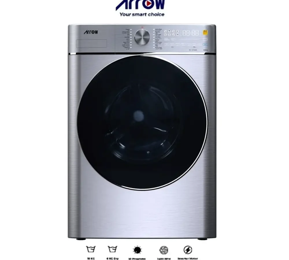 ارو غسالة اتوماتيك اماميه سعة 10 كيلو تنشيف 6 كيلو انفرتر ستيل RO-10FWMS