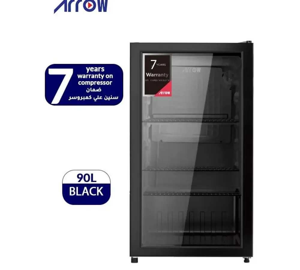 ارو ثلاجة باب واحد زجاج 3.2 قدم 90 لتر زجاج اسود RO-110SCK