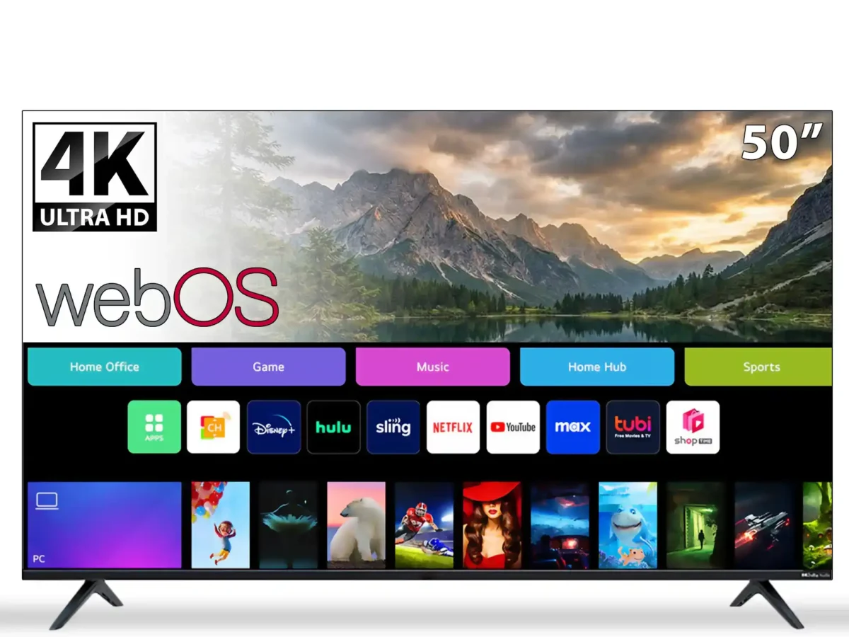 نادكو شاشة 50 بوصة سمارت بنظام تشغيل ويب اوس  4k مع ريموت كنترول حامل تلفزيون NC-50T