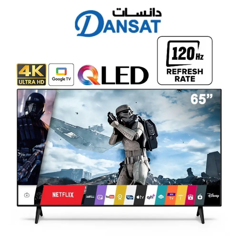 ⁦دانسات شاشه 65 بوصه QLED نظام جوجل 60 هرتز + حامل جدارى DTQ65U60HZ⁩ - الصورة ⁦1⁩